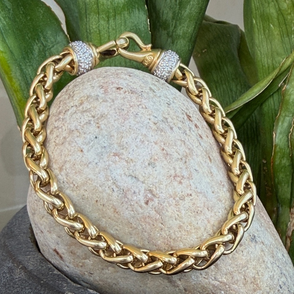 David Yurman 18 karat gold and diamond wheat bracelet - Picture 4 of 9